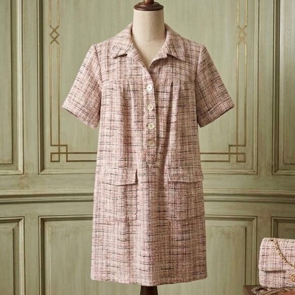 Tyler Boe Dresses & Skirts - Tyler Böe Pink Teed/Bouclé Quiet Luxury Preppy Workwear Knit Shift Dress - Sz M